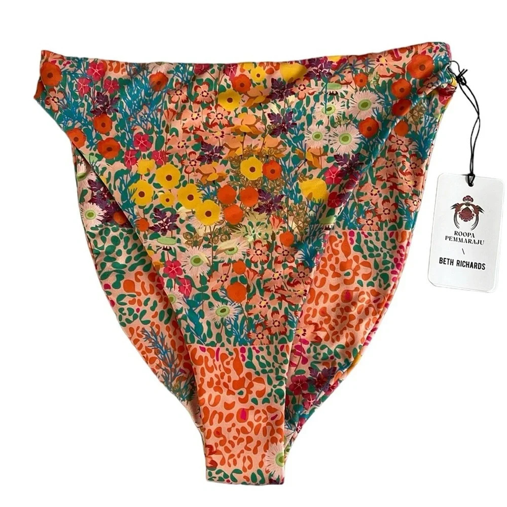 Beth Richards/Roopa Pemmaraju Swim High Waist Bikini Bottom Pink Garden Size M - Picture 7 of 9